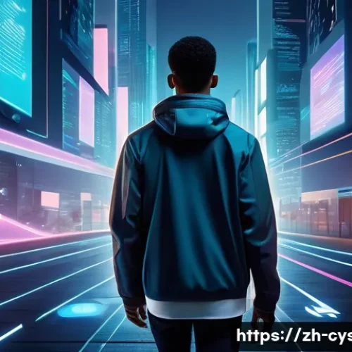 사이버보안 실무에서의 윤리적 문제 - **Prompt:** A young adult, casually dressed in modern street wear, walks through a futuristic, trans...