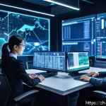 CISSP 취득 후 경력 관리 - A modern office scene showing a diverse team of cybersecurity professionals collaborating around a h...